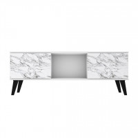 Manhattan Comfort 174AMC208 Doyers 53.15 Mid-Century Modern TV Stand in White and Marble Stamp